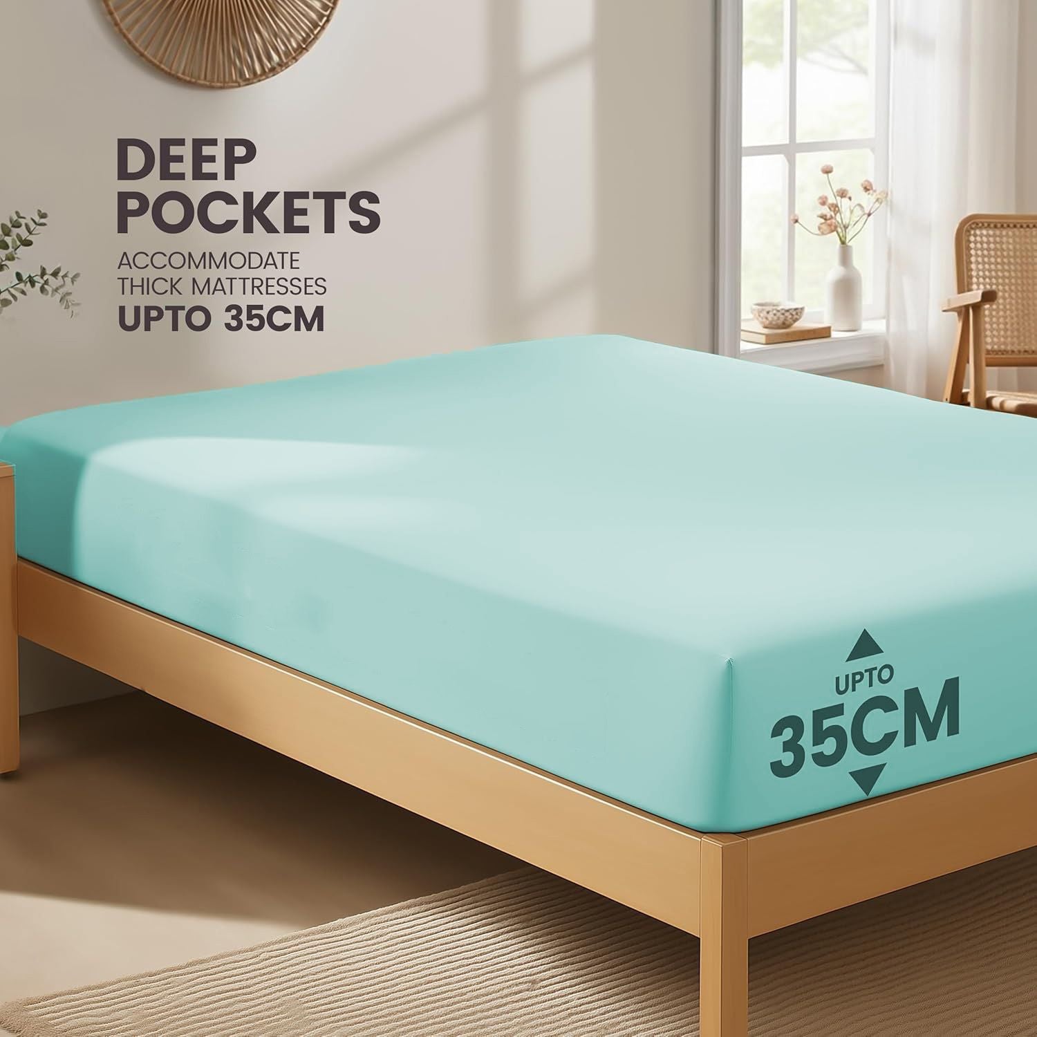 Hotel Quality Fitted Sheet - 1 Piece Fitted Sheet  -Breathable Bedding - Wrinkle, Fade, Stain Resistant- 16inch/40cm Deep Pocket Fitted Bed Sheet-Wrinkle and Fade Resistant,(Ice blue,Single)