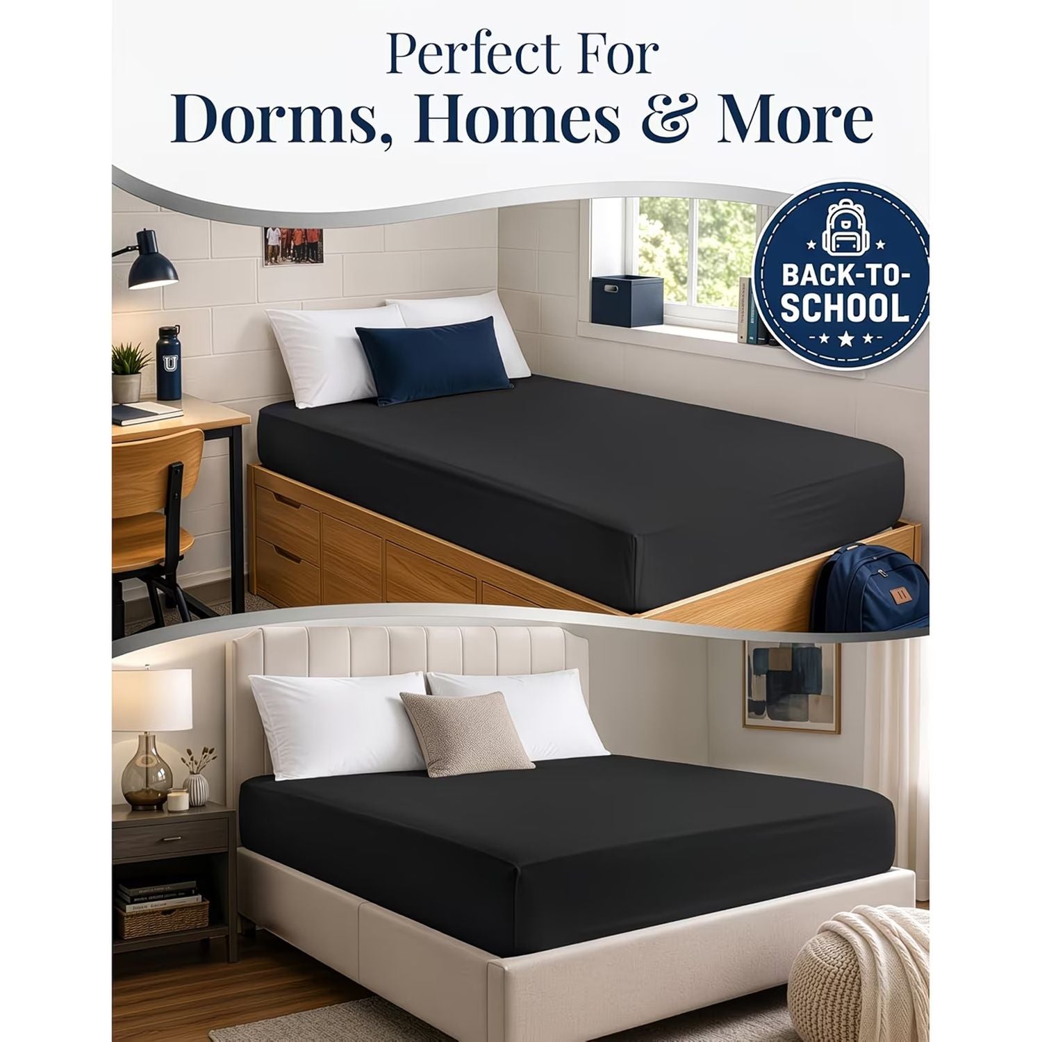 Hotel Quality Fitted Sheet - 1 Piece Fitted Sheet  -Breathable Bedding - Wrinkle, Fade, Stain Resistant- 16inch/40cm Deep Pocket Fitted Bed Sheet-Wrinkle and Fade Resistant,(Black,Single)