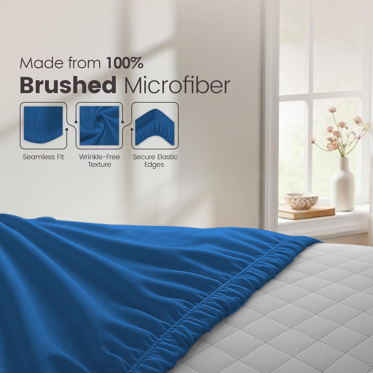 Hotel Quality Fitted Sheet - 1 Piece Fitted Sheet  -Breathable Bedding - Wrinkle, Fade, Stain Resistant- 16inch/40cm Deep Pocket Fitted Bed Sheet-Wrinkle and Fade Resistant,(Royal blue,Single)