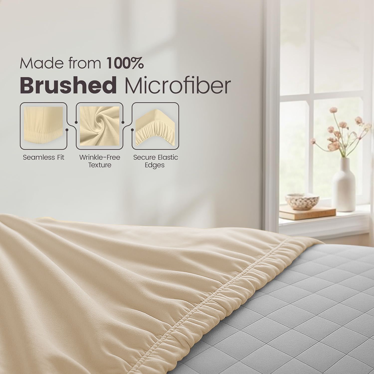 Hotel Quality Fitted Sheet - 1 Piece Fitted Sheet  -Breathable Bedding - Wrinkle, Fade, Stain Resistant- 16inch/40cm Deep Pocket Fitted Bed Sheet-Wrinkle and Fade Resistant,(Cream White,Single)