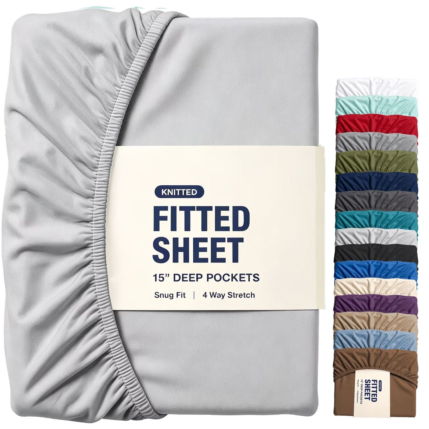 Hotel Quality Fitted Sheet - 1 Piece Fitted Sheet  -Breathable Bedding - Wrinkle, Fade, Stain Resistant- 16inch/40cm Deep Pocket Fitted Bed Sheet-Wrinkle and Fade Resistant,(Silver-gray,Single)