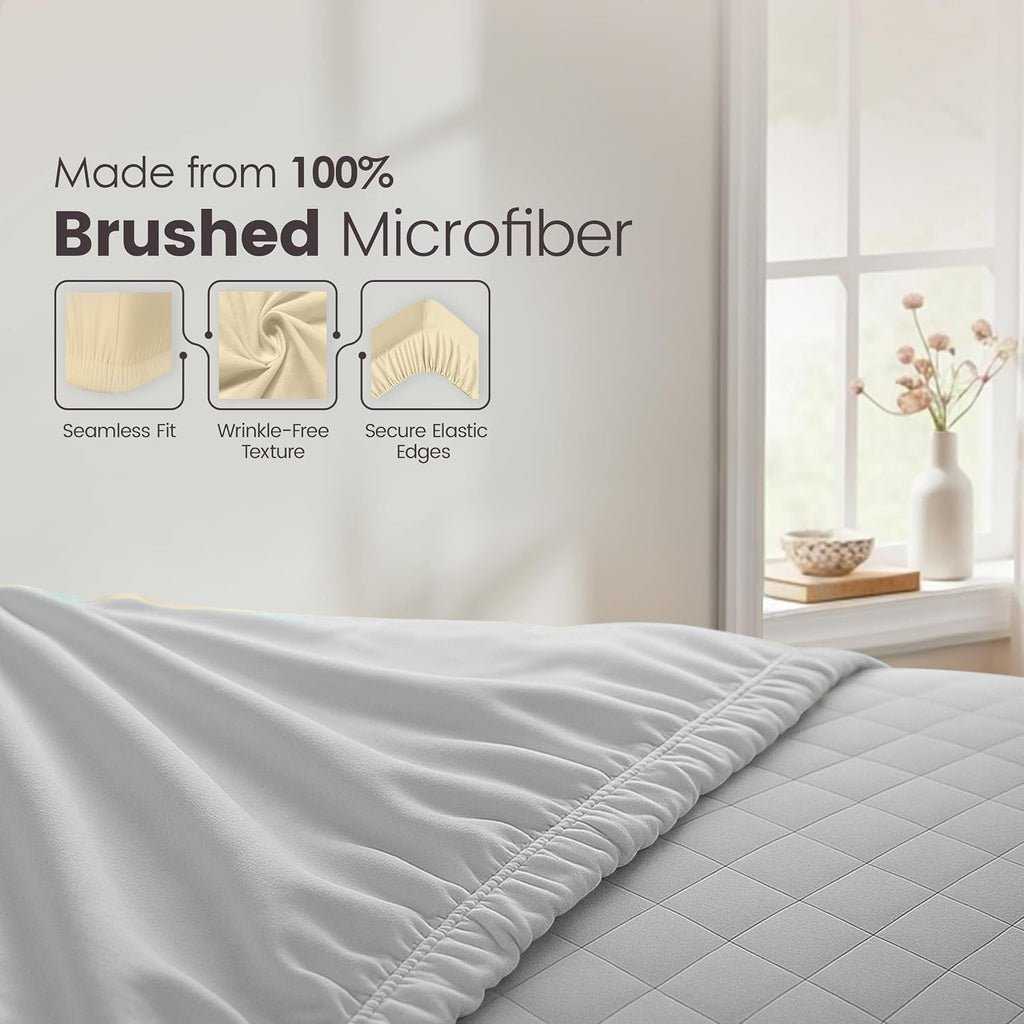 Hotel Quality Fitted Sheet - 1 Piece Fitted Sheet  -Breathable Bedding - Wrinkle, Fade, Stain Resistant- 16inch/40cm Deep Pocket Fitted Bed Sheet-Wrinkle and Fade Resistant,(Silver-gray,Single)