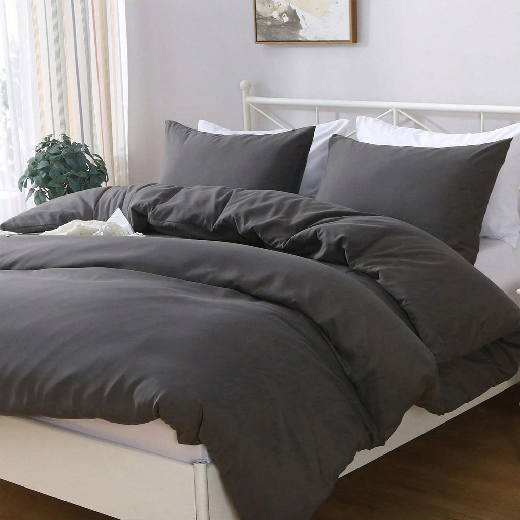 Hotel Soft Microfiber Duvet Cover Set-2000TC Quilt Cover Set & Pillowcases -1 Donna Cover Zipper Closure & 1 x Pillowcases-Breathable Bedding - Wrinkle, Fade, Stain Resistant(Dark gray,Super King)