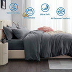 Hotel Soft Microfiber Duvet Cover Set-2000TC Quilt Cover Set & Pillowcases -1 Donna Cover Zipper Closure & 1 x Pillowcases-Breathable Bedding - Wrinkle, Fade, Stain Resistant(Dark gray,Super King)