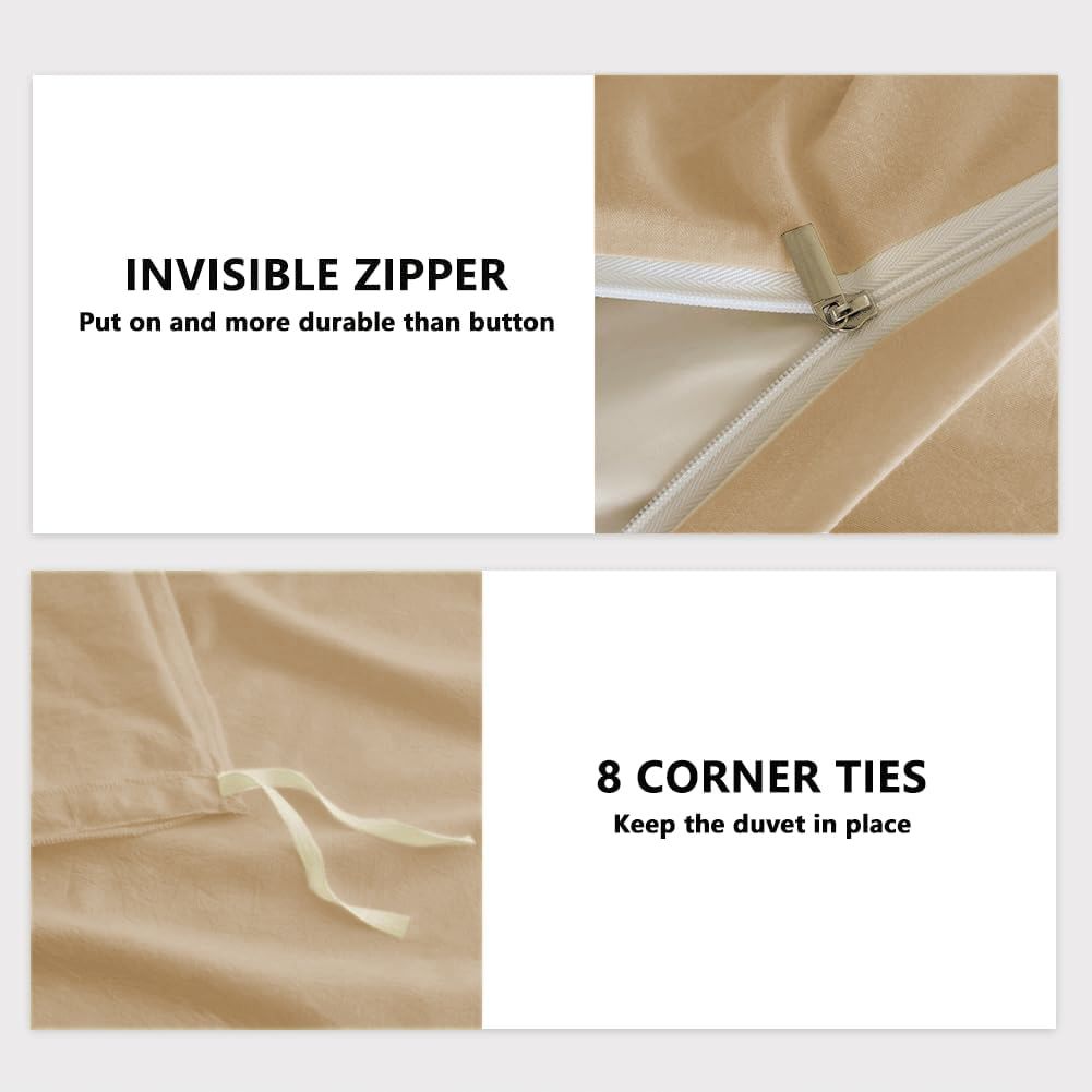 Hotel Soft Microfiber Duvet Cover Set-2000TC Quilt Cover Set & Pillowcases -1 Donna Cover Zipper Closure & 1 x Pillowcases-Breathable Bedding - Wrinkle, Fade, Stain Resistant(Camel Beige,Super King)