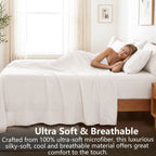 Hotel Soft Bed Sheet Set- Bedding Sheets & Pillowcases -Breathable Bedding - Wrinkle, Fade, Stain Resistant-Deep Pocket Flat Fitted Bed Sheet Set(White,Super King)
