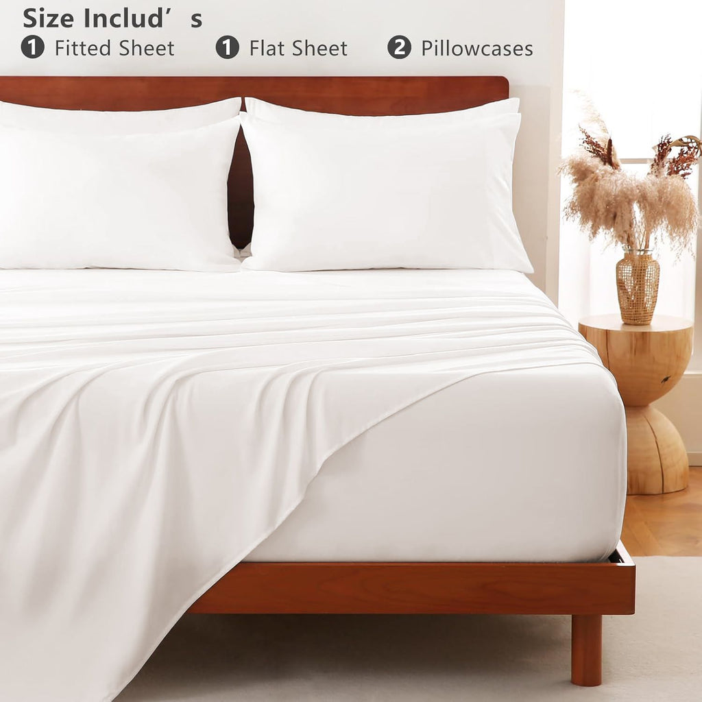 Hotel Soft Bed Sheet Set- Bedding Sheets & Pillowcases -Breathable Bedding - Wrinkle, Fade, Stain Resistant-Deep Pocket Flat Fitted Bed Sheet Set(White,Super King)