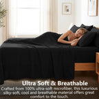 Hotel Soft Bed Sheet Set- Bedding Sheets & Pillowcases -Breathable Bedding - Wrinkle, Fade, Stain Resistant-Deep Pocket Flat Fitted Bed Sheet Set(Black,Super King)
