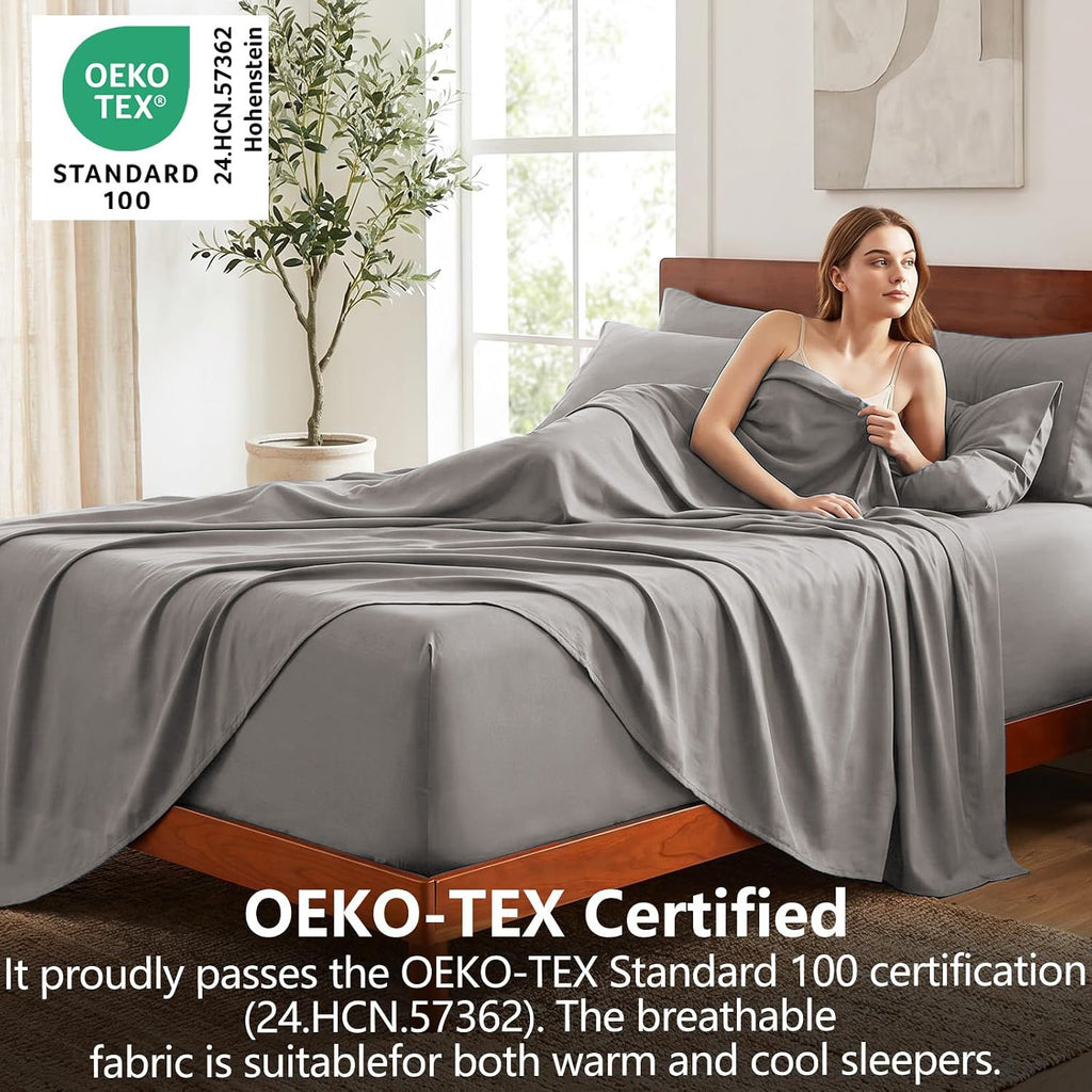 Hotel Soft Bed Sheet Set- Bedding Sheets & Pillowcases -Breathable Bedding - Wrinkle, Fade, Stain Resistant-Deep Pocket Flat Fitted Bed Sheet Set(Grey,Super King)