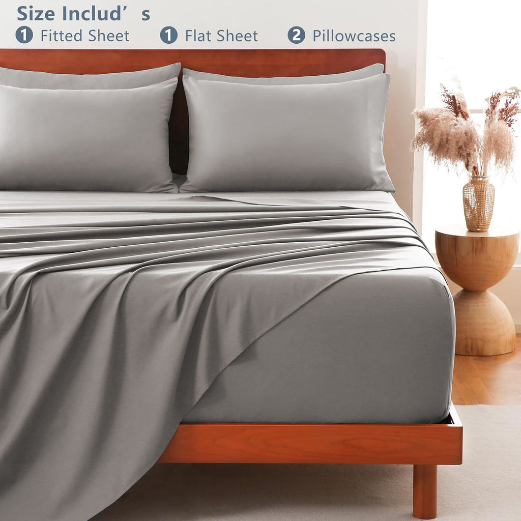 Hotel Soft Bed Sheet Set- Bedding Sheets & Pillowcases -Breathable Bedding - Wrinkle, Fade, Stain Resistant-Deep Pocket Flat Fitted Bed Sheet Set(Grey,Super King)