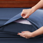 Hotel Soft Bed Sheet Set- Bedding Sheets & Pillowcases -Breathable Bedding - Wrinkle, Fade, Stain Resistant-Deep Pocket Flat Fitted Bed Sheet Set(Navy,Super King)