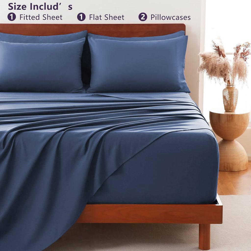 Hotel Soft Bed Sheet Set- Bedding Sheets & Pillowcases -Breathable Bedding - Wrinkle, Fade, Stain Resistant-Deep Pocket Flat Fitted Bed Sheet Set(Navy,Super King)