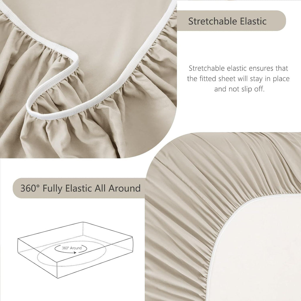 Hotel Soft Bed Sheet Set- Bedding Sheets & Pillowcases -Breathable Bedding - Wrinkle, Fade, Stain Resistant-Deep Pocket Flat Fitted Bed Sheet Set(Cream White,Super King)