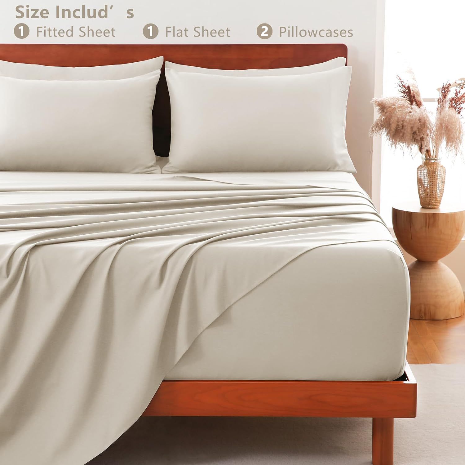 Hotel Soft Bed Sheet Set- Bedding Sheets & Pillowcases -Breathable Bedding - Wrinkle, Fade, Stain Resistant-Deep Pocket Flat Fitted Bed Sheet Set(Cream White,Super King)