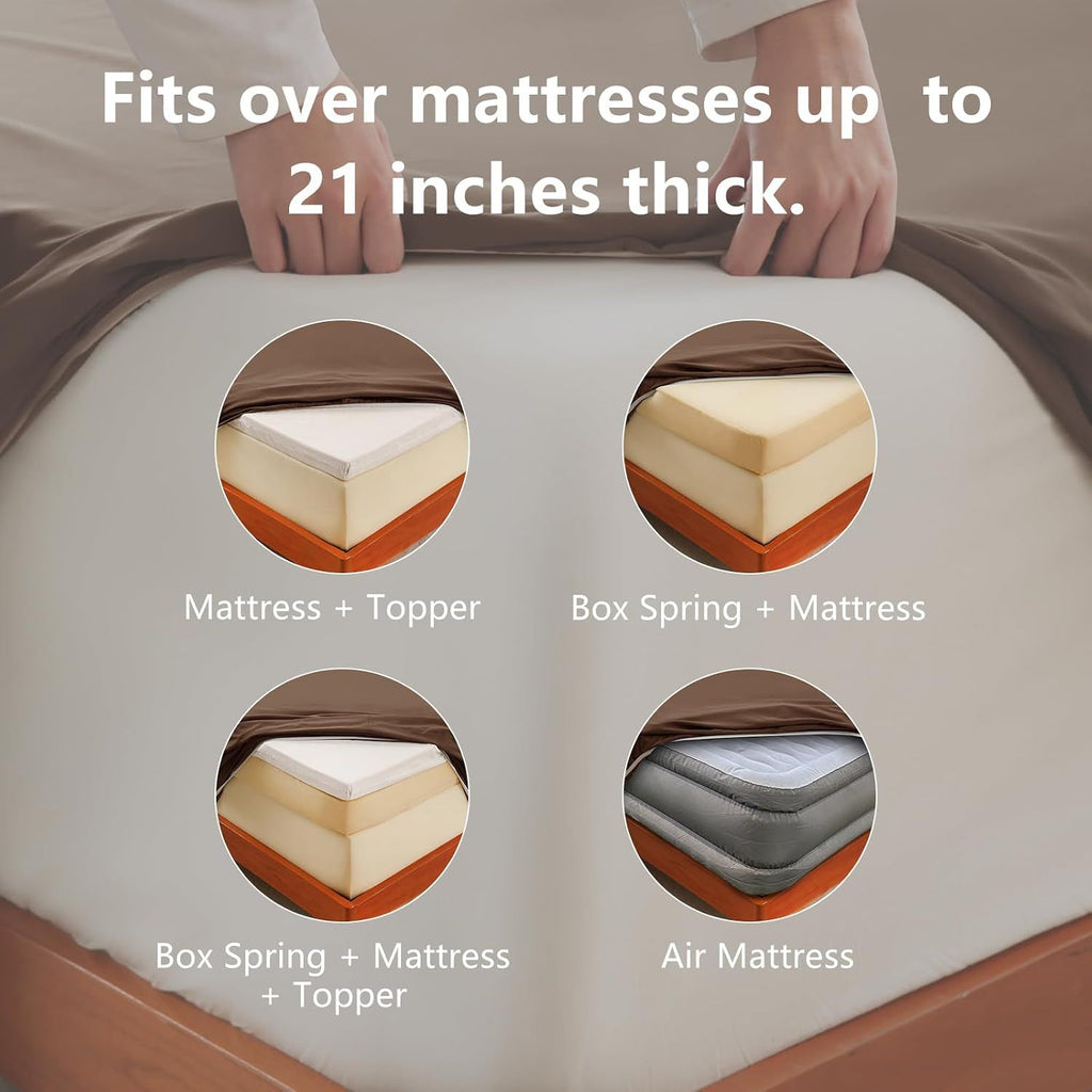 Hotel Soft Bed Sheet Set- Bedding Sheets & Pillowcases -Breathable Bedding - Wrinkle, Fade, Stain Resistant-Deep Pocket Flat Fitted Bed Sheet Set(Chocolate,Super King)
