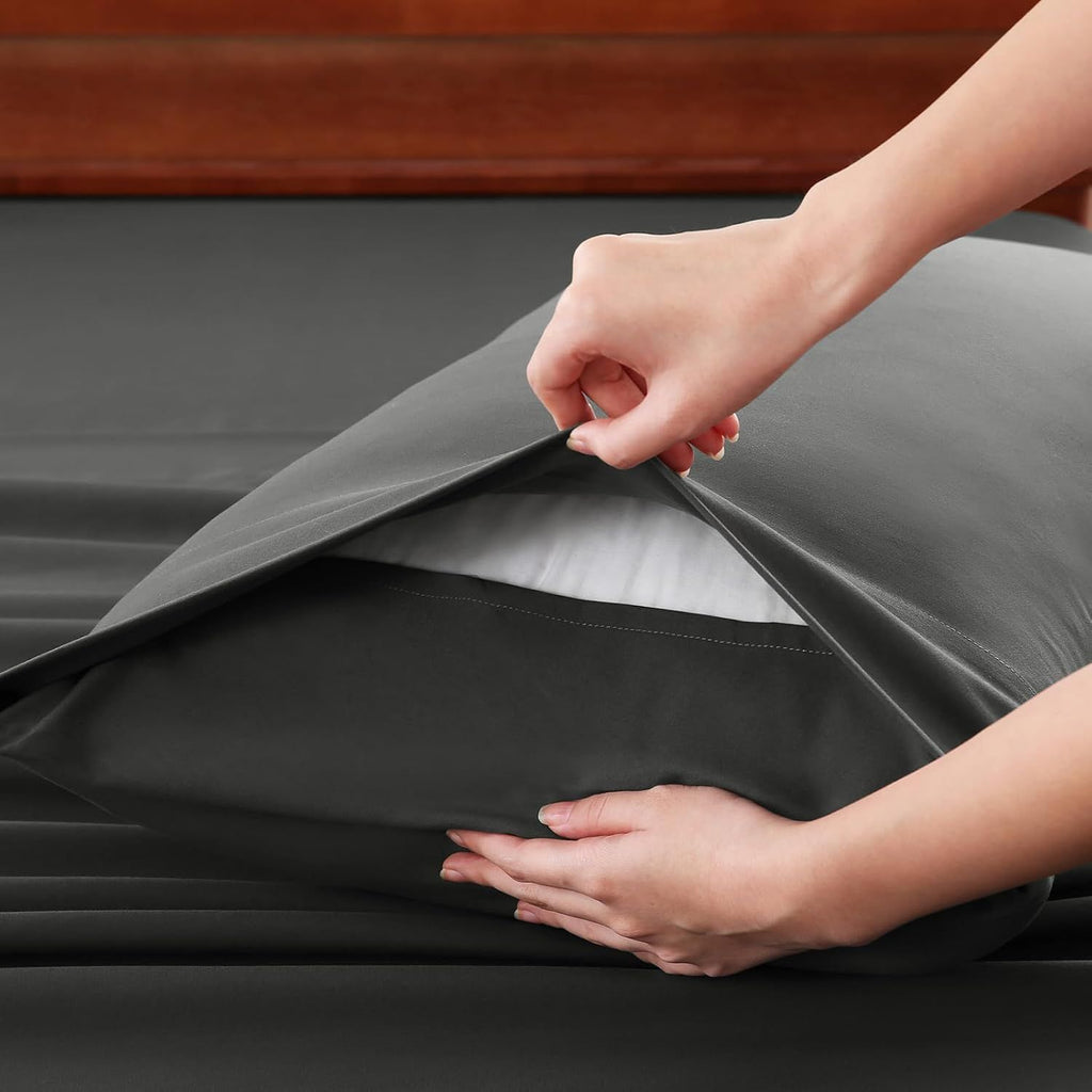Hotel Soft Bed Sheet Set- Bedding Sheets & Pillowcases -Breathable Bedding - Wrinkle, Fade, Stain Resistant-Deep Pocket Flat Fitted Bed Sheet Set(Dark gray,Super King)