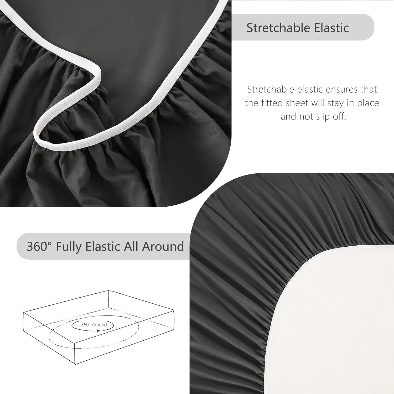 Hotel Soft Bed Sheet Set- Bedding Sheets & Pillowcases -Breathable Bedding - Wrinkle, Fade, Stain Resistant-Deep Pocket Flat Fitted Bed Sheet Set(Dark gray,Super King)