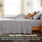 Hotel Soft Bed Sheet Set- Bedding Sheets & Pillowcases -Breathable Bedding - Wrinkle, Fade, Stain Resistant-Deep Pocket Flat Fitted Bed Sheet Set(Silver-gray,Super King)