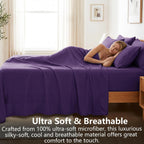 Hotel Soft Bed Sheet Set- Bedding Sheets & Pillowcases -Breathable Bedding - Wrinkle, Fade, Stain Resistant-Deep Pocket Flat Fitted Bed Sheet Set(Purple,Super King)