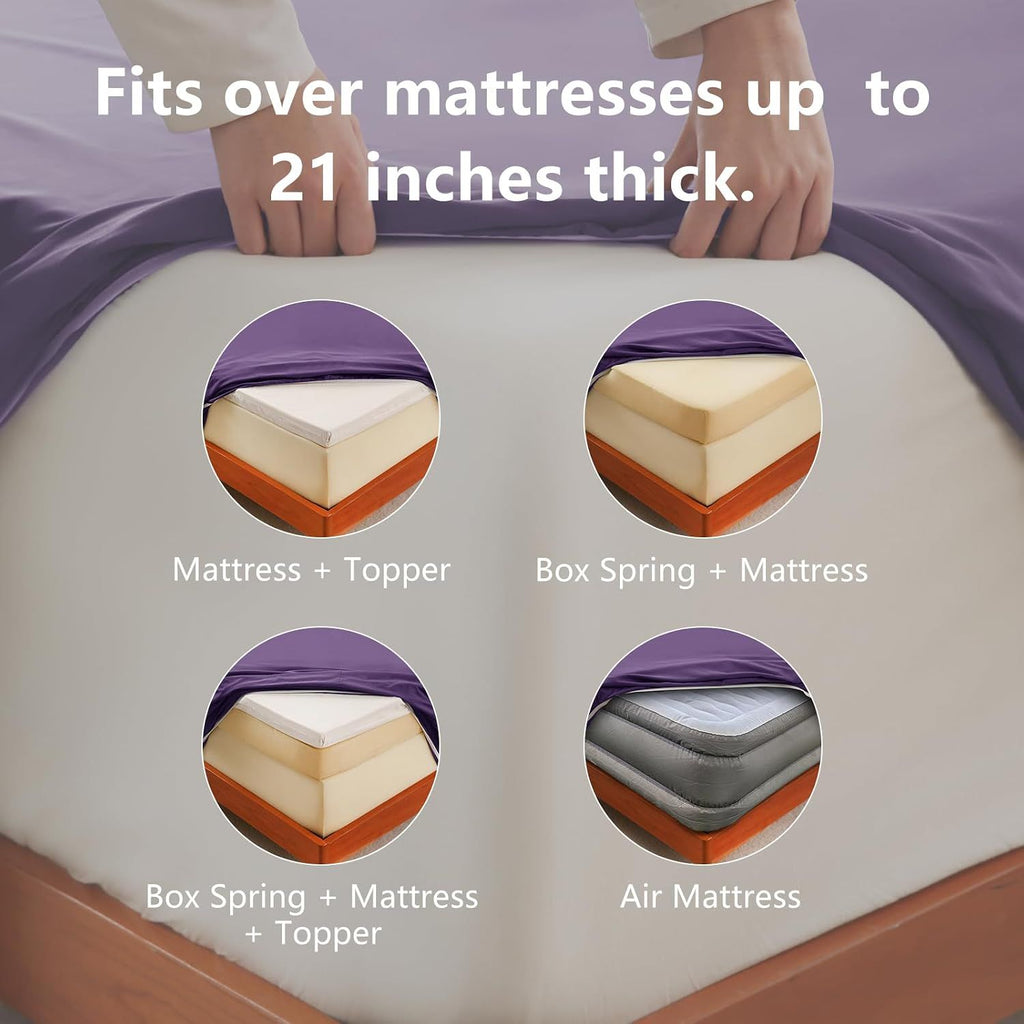 Hotel Soft Bed Sheet Set- Bedding Sheets & Pillowcases -Breathable Bedding - Wrinkle, Fade, Stain Resistant-Deep Pocket Flat Fitted Bed Sheet Set(Purple,Super King)