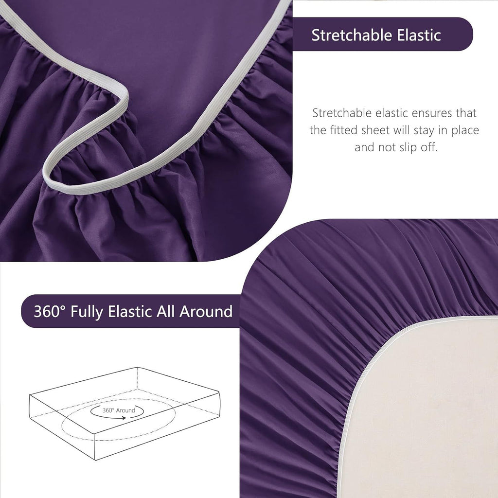 Hotel Soft Bed Sheet Set- Bedding Sheets & Pillowcases -Breathable Bedding - Wrinkle, Fade, Stain Resistant-Deep Pocket Flat Fitted Bed Sheet Set(Purple,Super King)