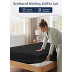 Hotel Quality Fitted Sheet - 1 Piece Fitted Sheet  -Breathable Bedding - Wrinkle, Fade, Stain Resistant- 16inch/40cm Deep Pocket Fitted Bed Sheet-Wrinkle and Fade Resistant,(Black,Super King)
