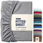 Hotel Quality Fitted Sheet - 1 Piece Fitted Sheet  -Breathable Bedding - Wrinkle, Fade, Stain Resistant- 16inch/40cm Deep Pocket Fitted Bed Sheet-Wrinkle and Fade Resistant,(Grey,Super King)