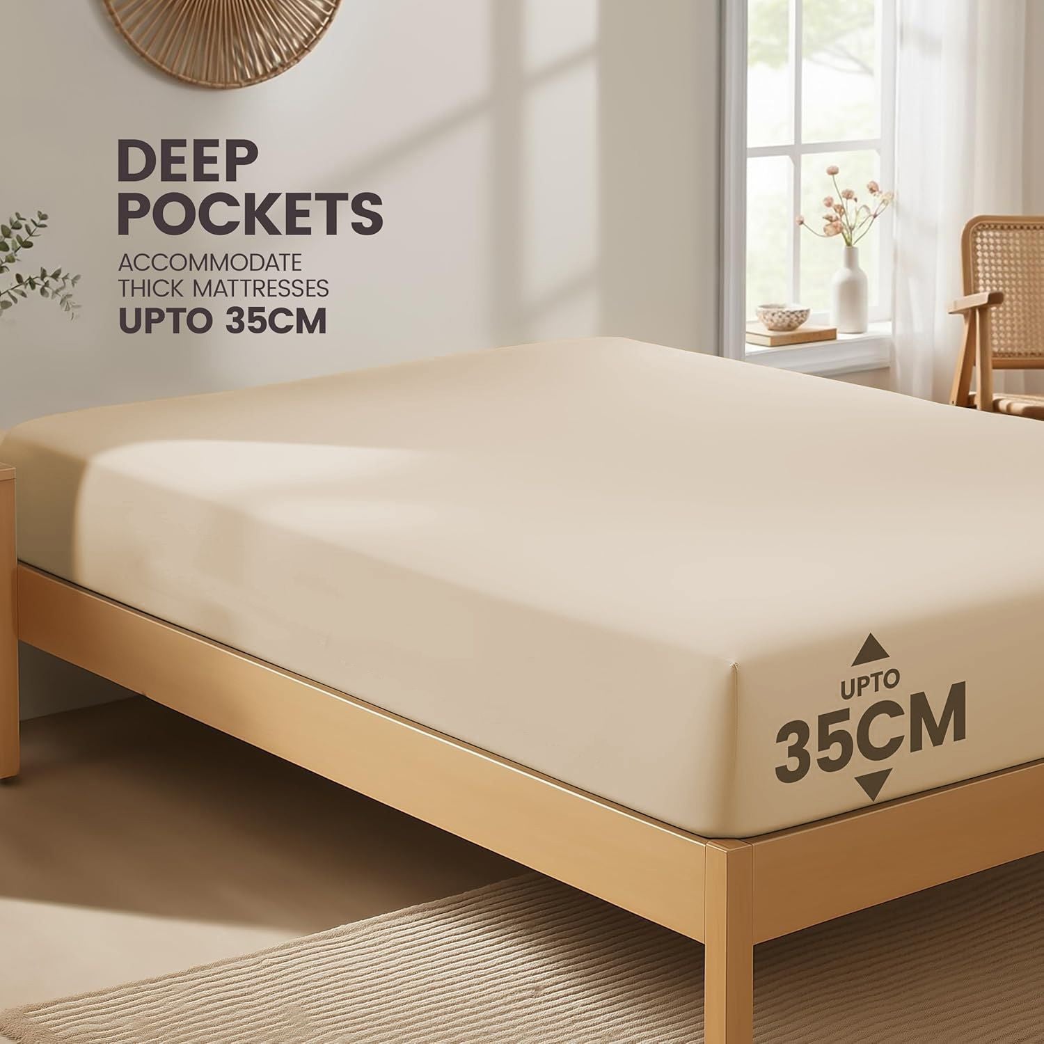 Hotel Quality Fitted Sheet - 1 Piece Fitted Sheet  -Breathable Bedding - Wrinkle, Fade, Stain Resistant- 16inch/40cm Deep Pocket Fitted Bed Sheet-Wrinkle and Fade Resistant,(Cream White,Super King)