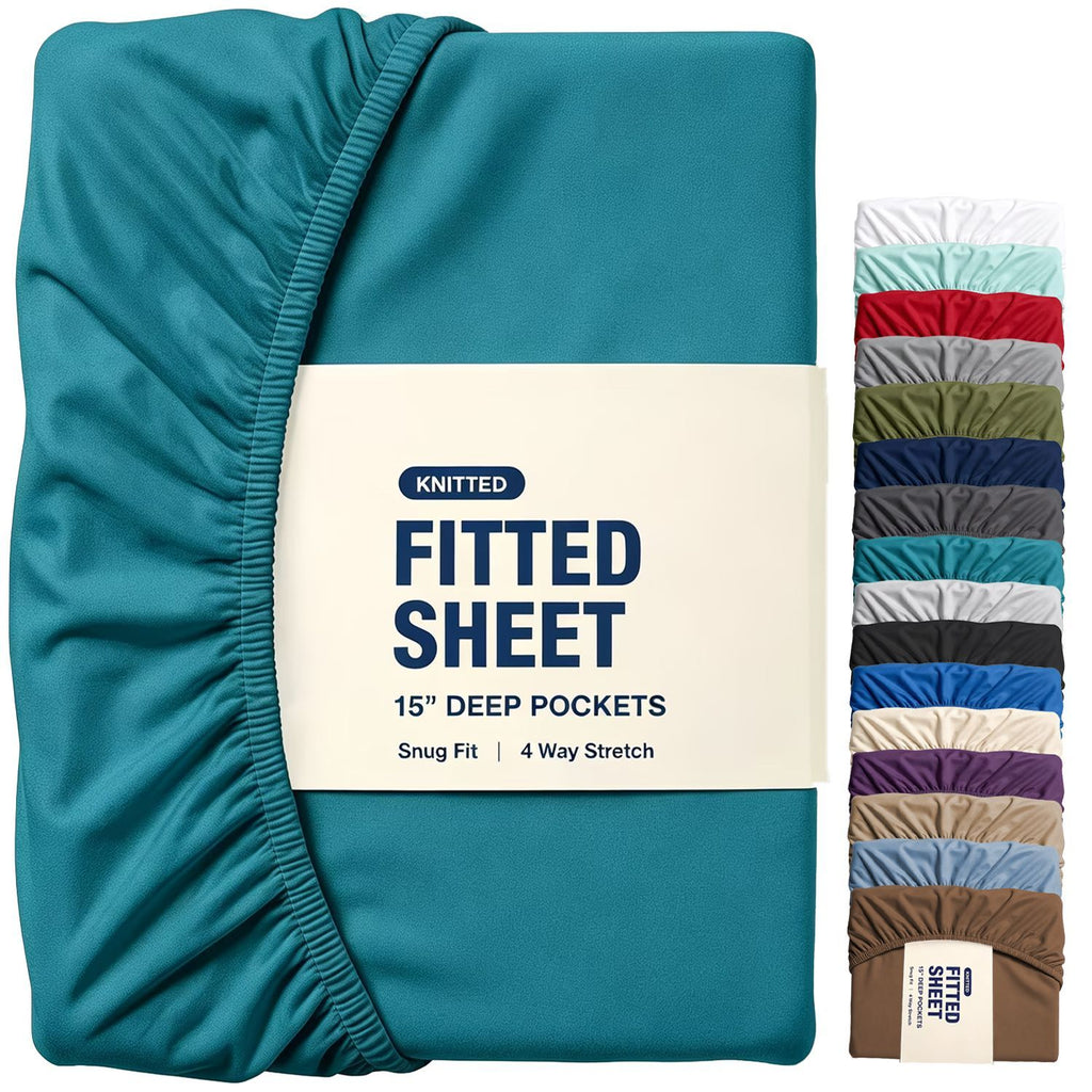 Hotel Quality Fitted Sheet - 1 Piece Fitted Sheet  -Breathable Bedding - Wrinkle, Fade, Stain Resistant- 16inch/40cm Deep Pocket Fitted Bed Sheet-Wrinkle and Fade Resistant,(Biscay blue,Super King)