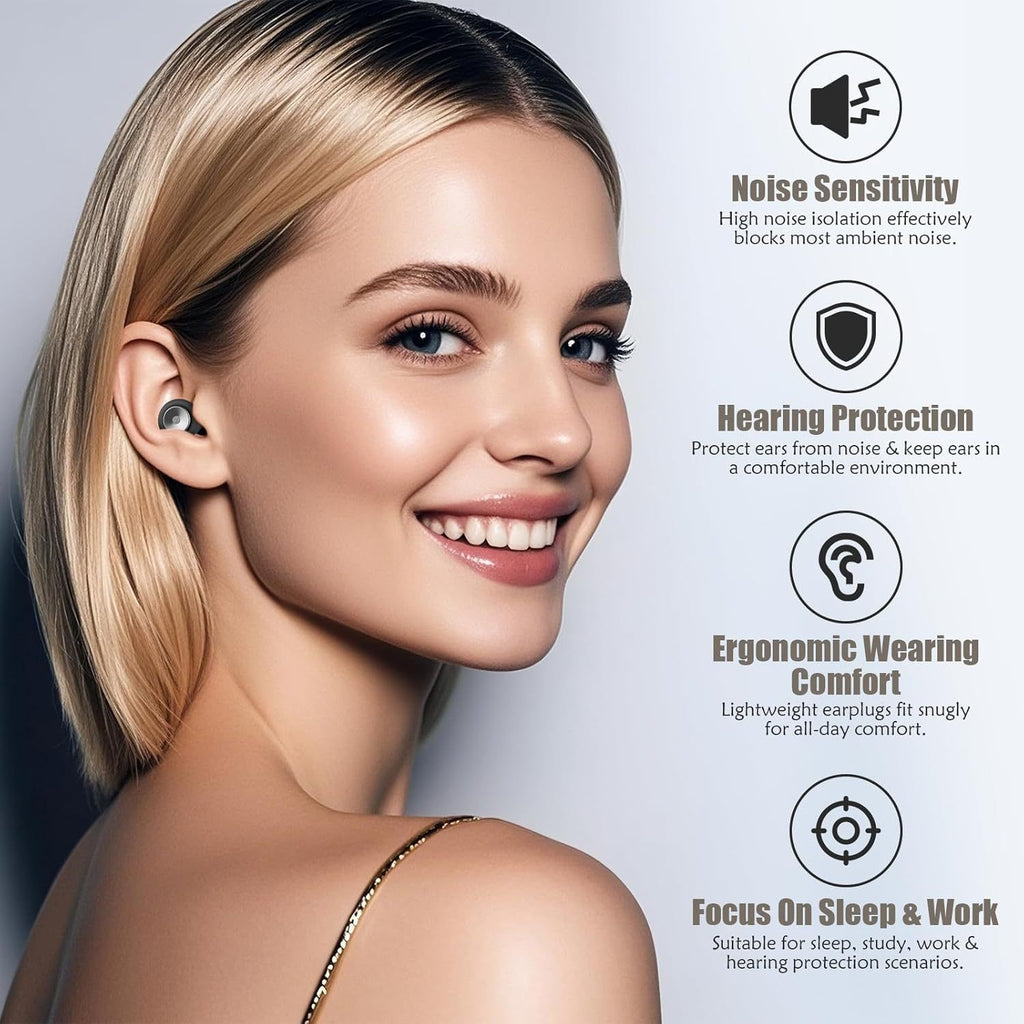 Silicone Earplugs Noise Reduction 28dB Sleep Waterproof Glossy noise-cancelling earplugs white + long silicone cord