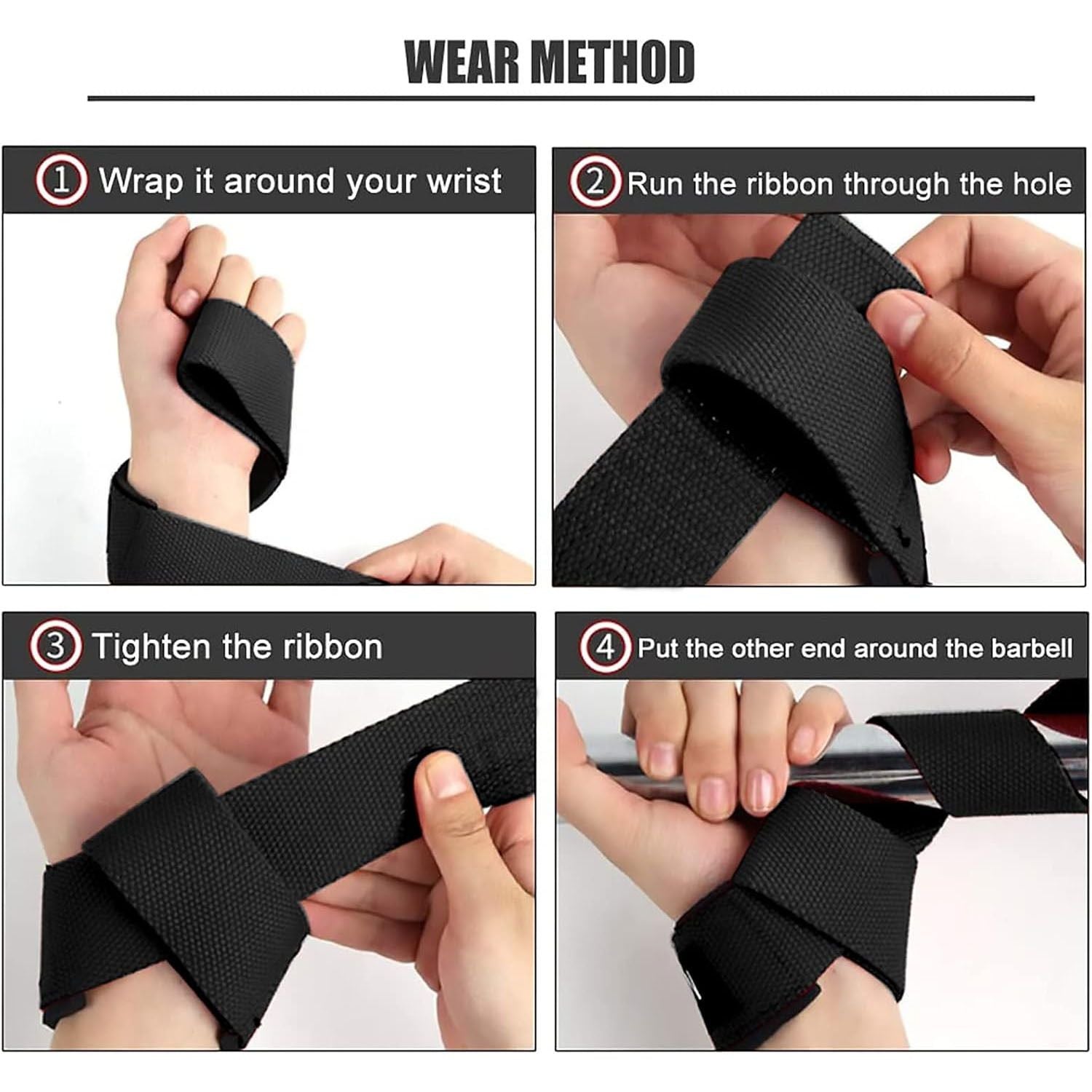 Deadlift Wrist Lifting Straps 2Pc Neoprene Cushion Black