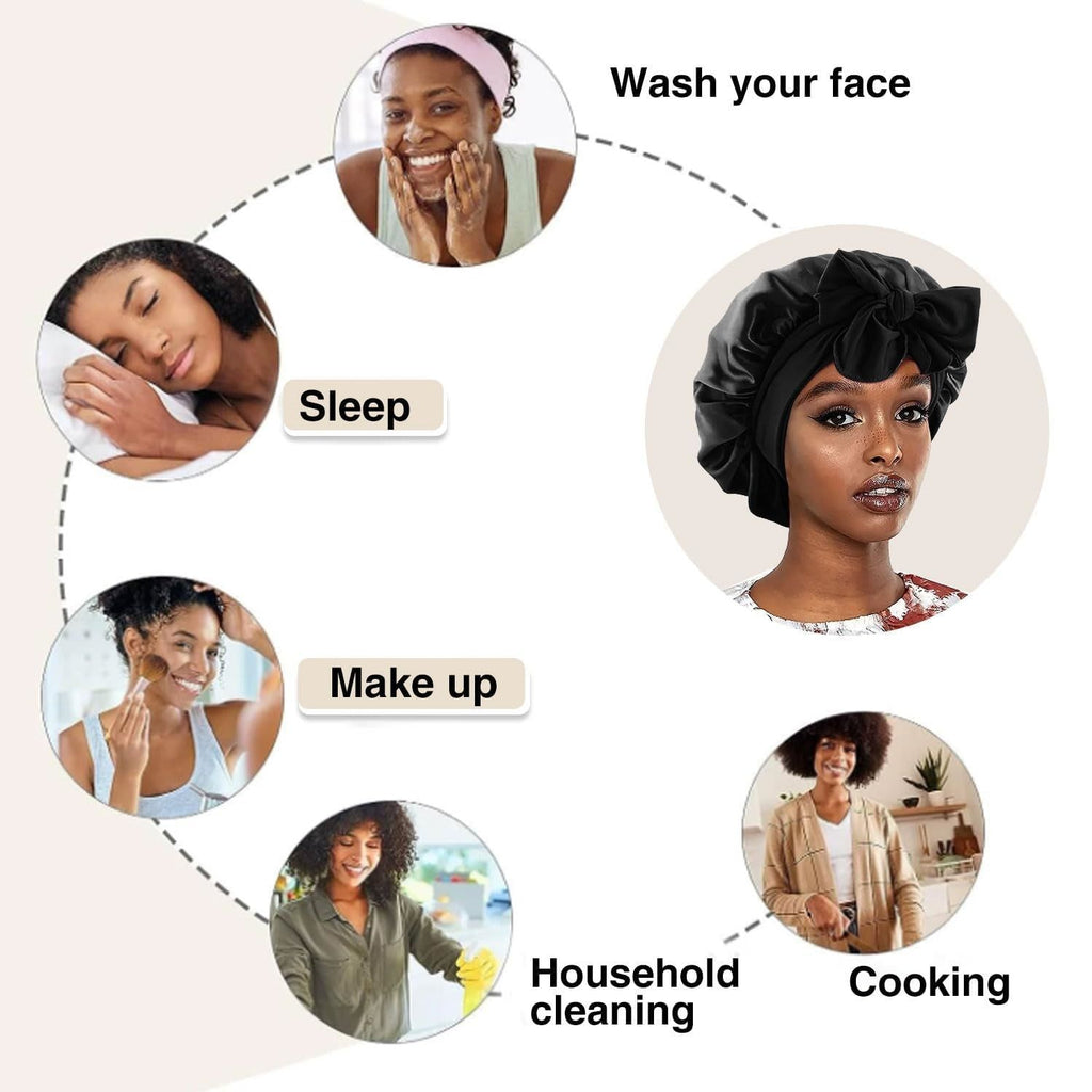 Silk Bonnet for Sleeping and Hooded Hair Dryer Attachment Set, Elastic Tie Band Sleep Bonnet for Women Curly Hair, Fast Drying Hair Dryer Diffuser Cap for Hair Care, Styling