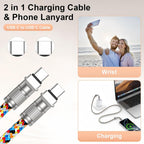 Mobile Phone Lanyard Data Line 2 in 1,PD65W Fast Charging USB-C Data Transfer Cord,Wire Equipped Lock Buckle,Crossbody Phone Wrist Strap Set