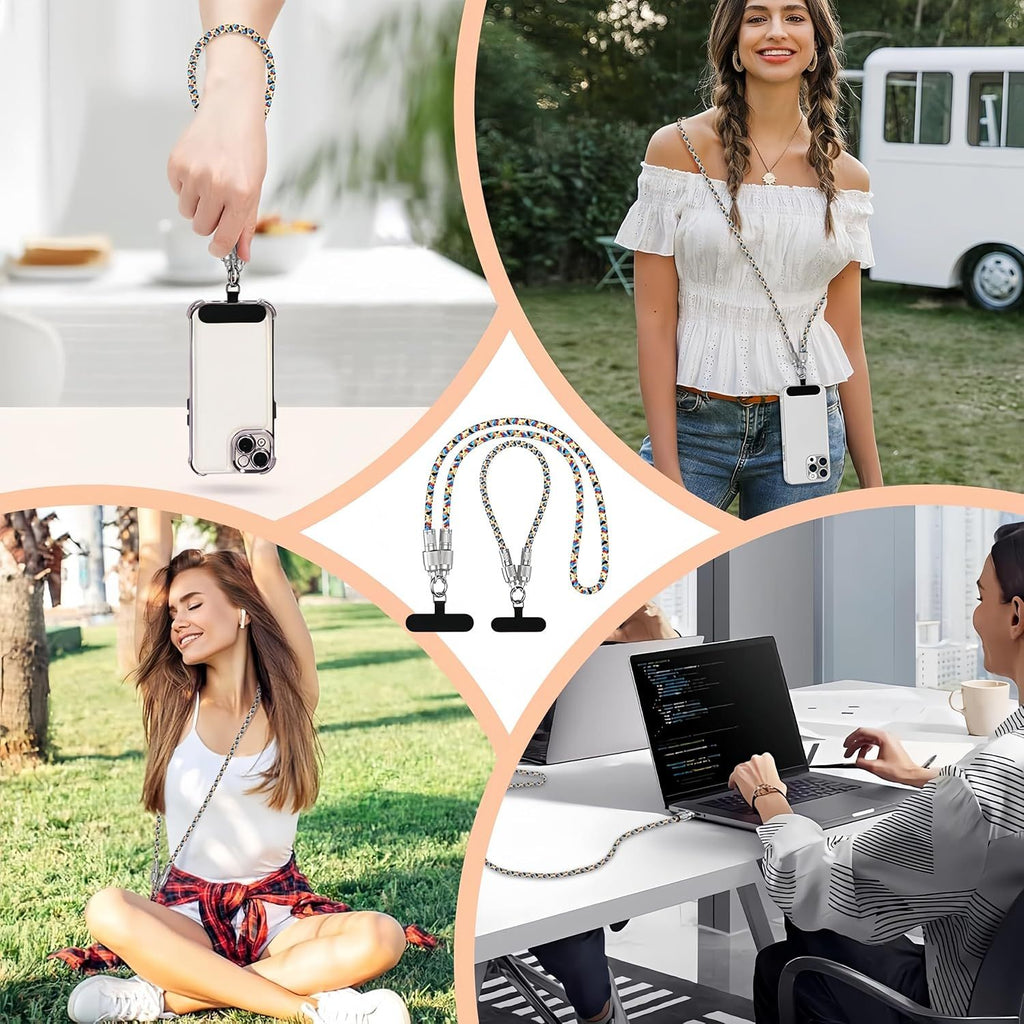 Mobile Phone Lanyard Data Line 2 in 1,PD65W Fast Charging USB-C Data Transfer Cord,Wire Equipped Lock Buckle,Crossbody Phone Wrist Strap Set