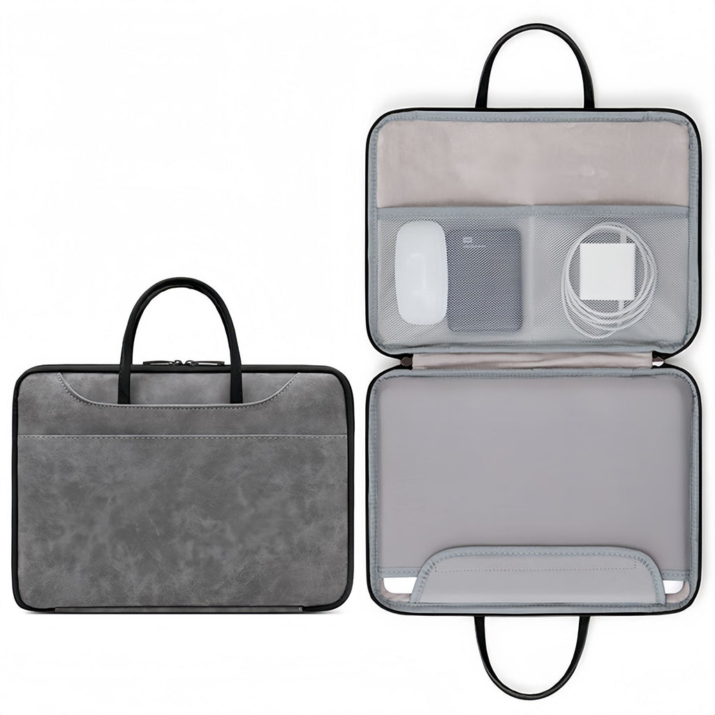 14 Inch PU Leather Laptop Bag, Portable Waterproof Laptop Case, Full Opening and Closing Sleeve Handbag, Briefcase for MacBook Air, Ipad, Business Travel
