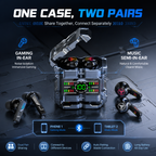 Wireless Earbuds 2 Pairs in 1 Charging Case with LED Display | 40H Total Playtime, Gaming & Music, Mecha Bluetooth Design, Dual Style Earbuds, Couples Earphones