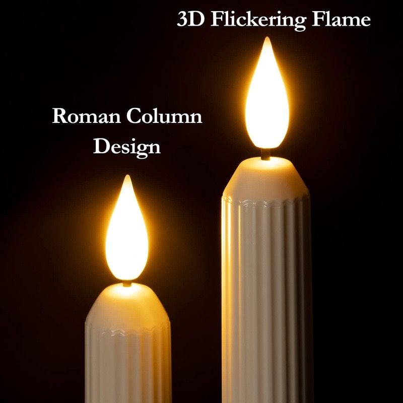 Set of 6 LED Flickering Window Candles with Light Sensor, Battery Operated Dusk to Dawn Auto-On/Off, Realistic 3D Flame, Suction Cup Mount for Christmas Holiday Home Decor (White)
