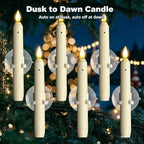 Set of 6 LED Flickering Window Candles with Light Sensor, Battery Operated Dusk to Dawn Auto-On/Off, Realistic 3D Flame, Suction Cup Mount for Christmas Holiday Home Decor (White)