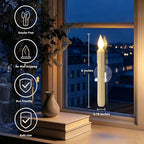 Set of 6 LED Flickering Window Candles with Light Sensor, Battery Operated Dusk to Dawn Auto-On/Off, Realistic 3D Flame, Suction Cup Mount for Christmas Holiday Home Decor (White)