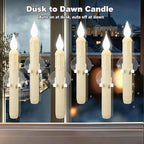 Set of 6 LED Flickering Window Candles with Light Sensor, Battery Operated Dusk to Dawn Auto-On/Off, Realistic 3D Flame, Suction Cup Mount for Christmas Holiday Home Decor (White)