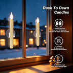 Set of 6 LED Flickering Window Candles with Light Sensor, Battery Operated Dusk to Dawn Auto-On/Off, Realistic 3D Flame, Suction Cup Mount for Christmas Holiday Home Decor (White)