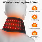 Red Light Therapy Heating Massage Wrap – Wireless Cordless Design with 36 LED Lights, 660-850nm Infrared, 3 Heat Levels, 3 Vibration Modes, Rechargeable 3000mAh Battery, for Neck, Shoulders, Waist, Knees, and More (Black)