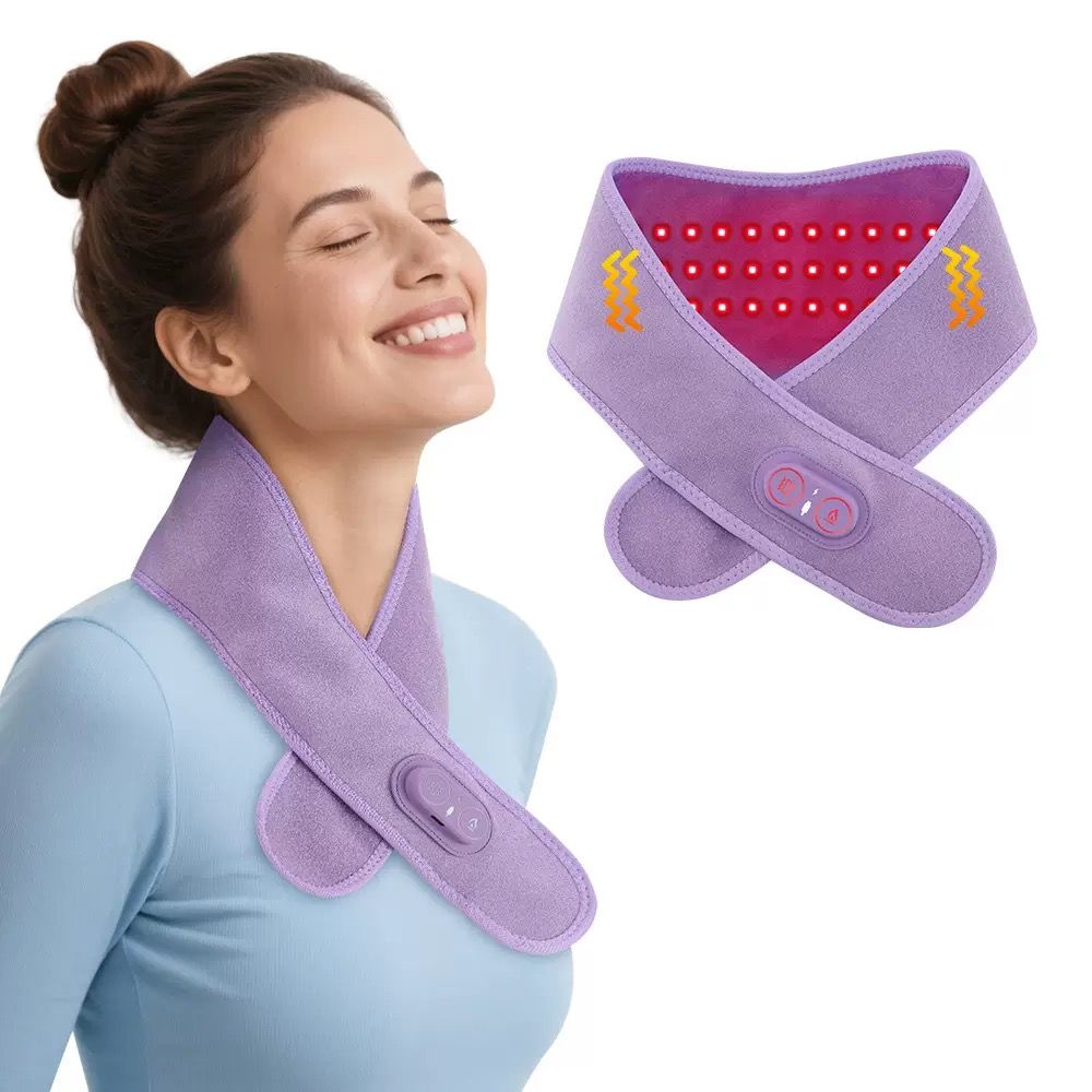 Red Light Therapy Heating Massage Wrap – Wireless Cordless Design with 36 LED Lights, 660-850nm Infrared, 3 Heat Levels, 3 Vibration Modes, Rechargeable 3000mAh Battery, for Neck, Shoulders, Waist, Knees, and More (Black)