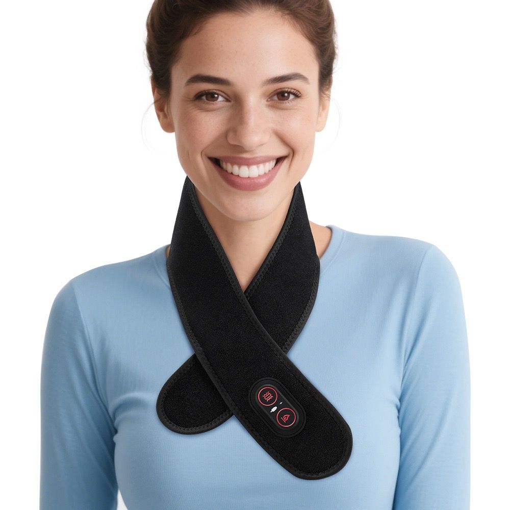 Red Light Therapy Heating Massage Wrap – Wireless Cordless Design with 36 LED Lights, 660-850nm Infrared, 3 Heat Levels, 3 Vibration Modes, Rechargeable 3000mAh Battery, for Neck, Shoulders, Waist, Knees, and More (Pink)