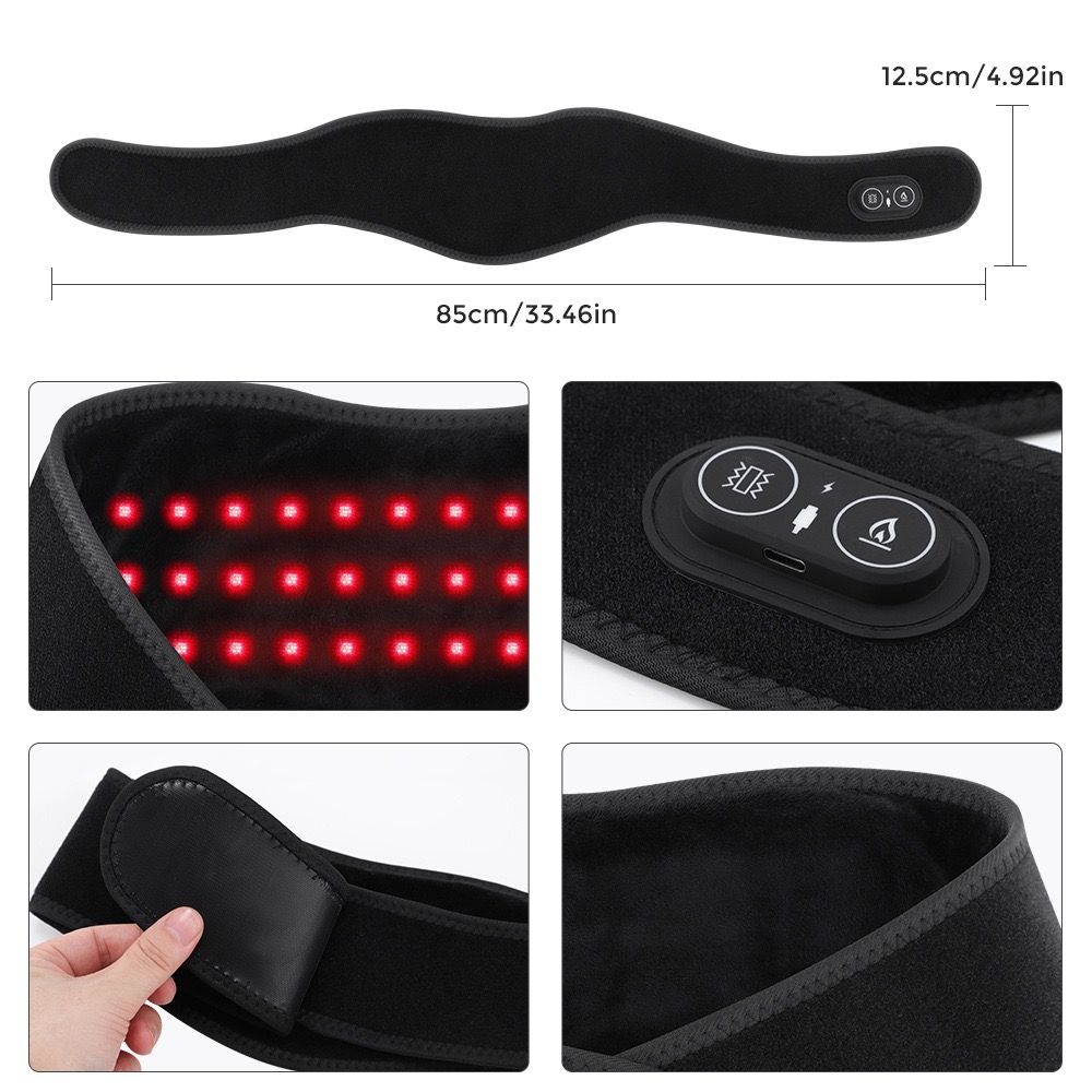 Red Light Therapy Heating Massage Wrap – Wireless Cordless Design with 36 LED Lights, 660-850nm Infrared, 3 Heat Levels, 3 Vibration Modes, Rechargeable 3000mAh Battery, for Neck, Shoulders, Waist, Knees, and More (Pink)
