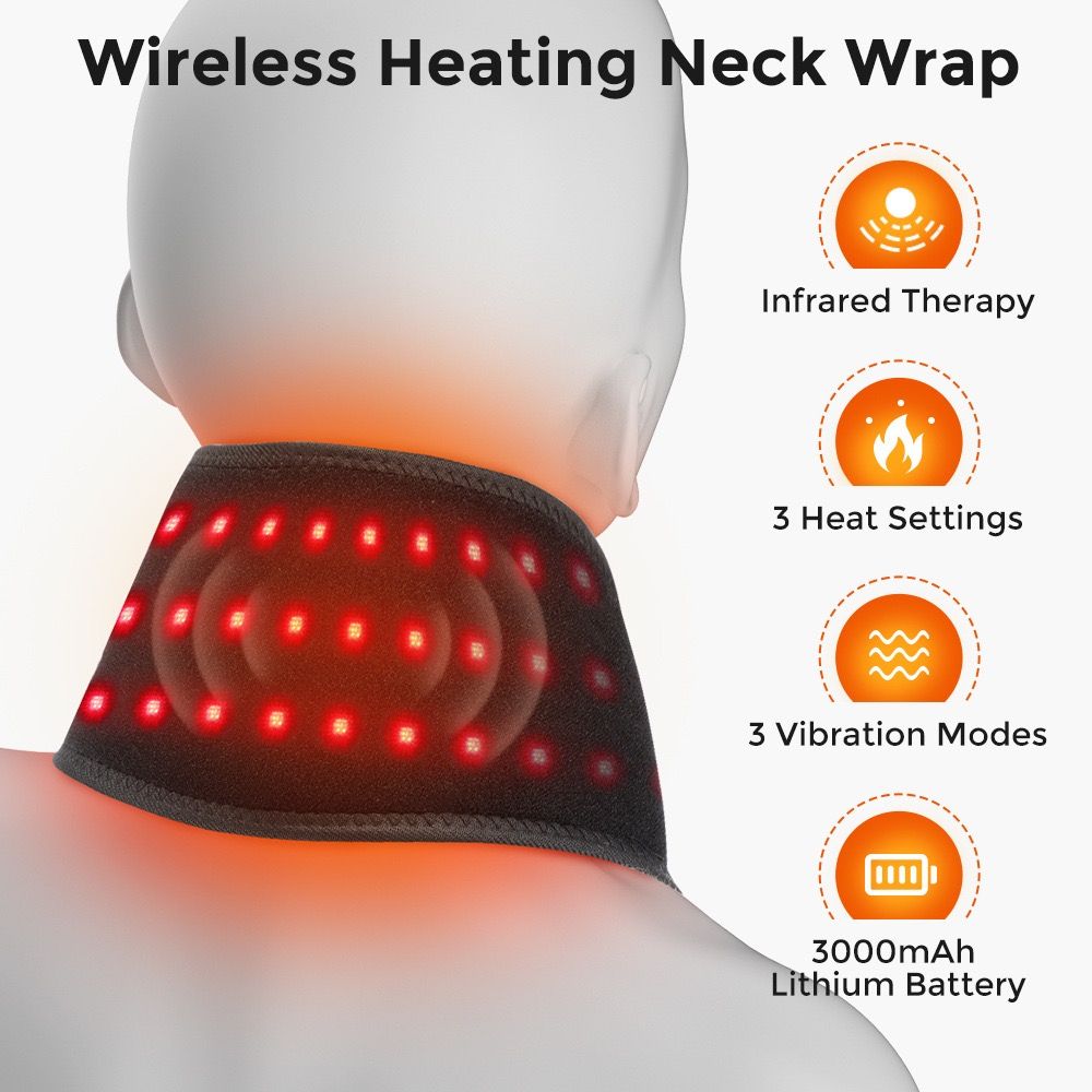 Red Light Therapy Heating Massage Wrap – Wireless Cordless Design with 36 LED Lights, 660-850nm Infrared, 3 Heat Levels, 3 Vibration Modes, Rechargeable 3000mAh Battery, for Neck, Shoulders, Waist, Knees, and More (Pink)