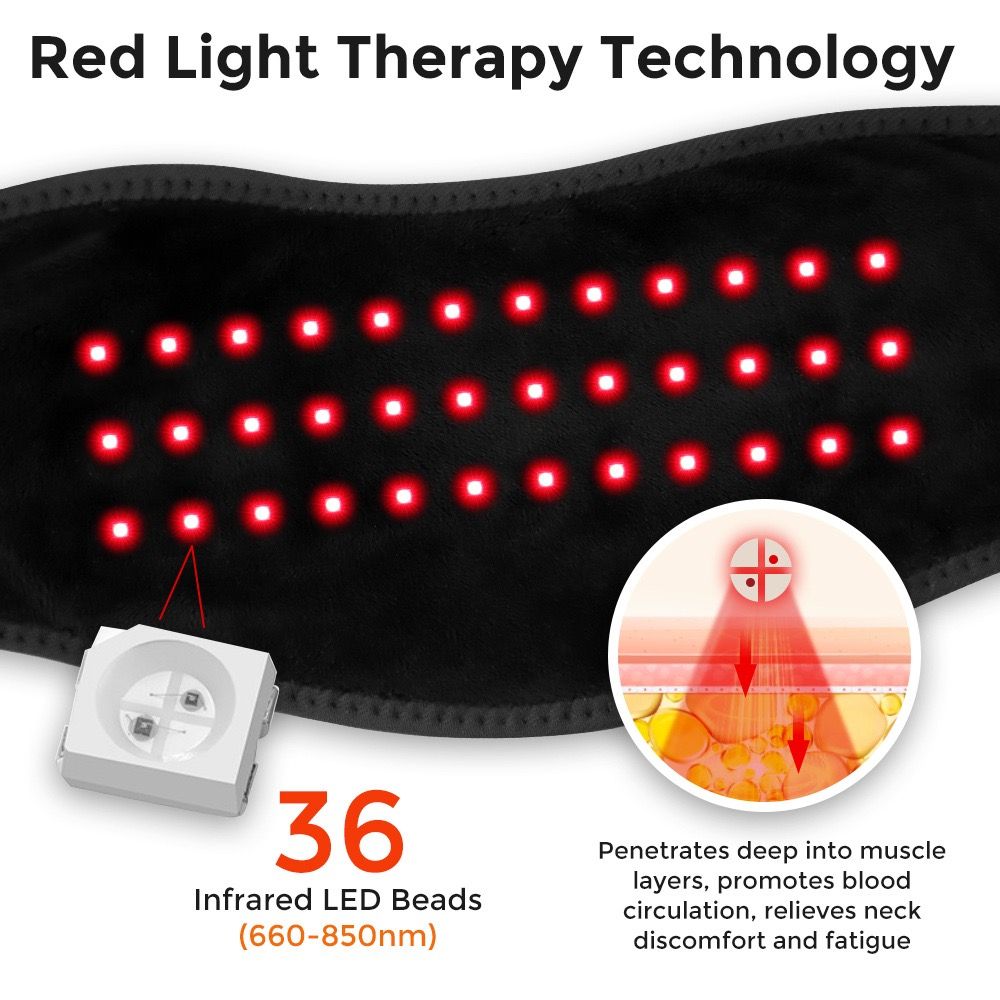 Red Light Therapy Heating Massage Wrap – Wireless Cordless Design with 36 LED Lights, 660-850nm Infrared, 3 Heat Levels, 3 Vibration Modes, Rechargeable 3000mAh Battery, for Neck, Shoulders, Waist, Knees, and More (Pink)