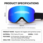 Magnetic Cylindrical Ski Goggles with UV400 Anti-Fog Dual-Lens, Impact-Resistant TPU Frame, Interchangeable Lens for Snow Sports, Includes Protective Case & Black Storage Bag (Purple(NoLogo))