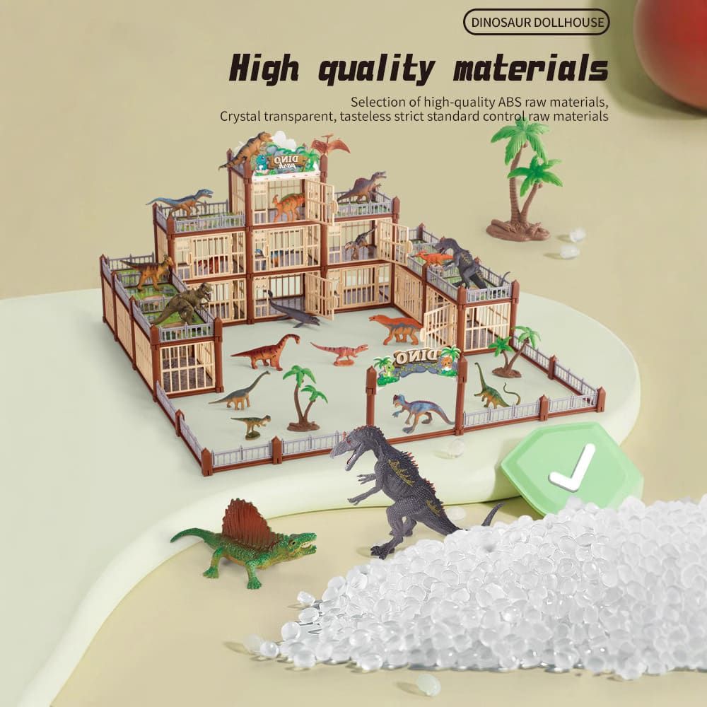 DIY Jurassic Theme Park Building Set for Kids, Creative Dinosaur Arena Toy with Realistic Dinosaurs and Palm Trees, Educational Playset for Ages 3+ to Build and Explore (137PCS, Brown)