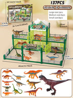 DIY Jurassic Theme Park Building Set for Kids, Creative Dinosaur Arena Toy with Realistic Dinosaurs and Palm Trees, Educational Playset for Ages 3+ to Build and Explore (137PCS, Brown)
